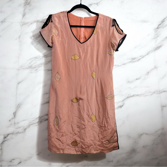 Vintage Handmade Pink Leaf Embroidered Dress - XS/S - Picture 1 of 7